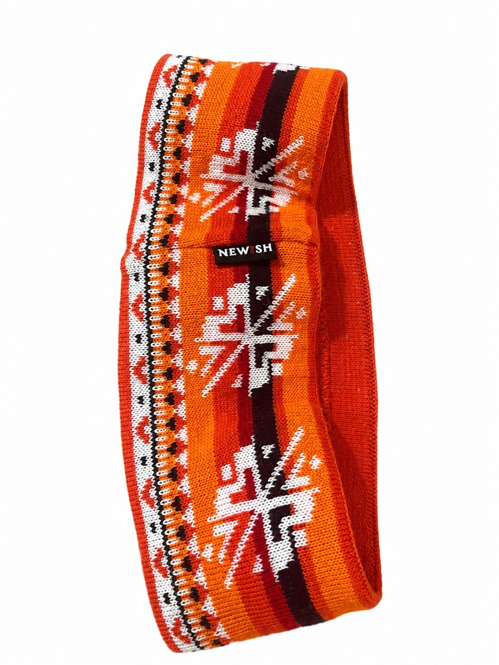 Vintage Nordic Knit Stretch Headband Ear Warmer Orange Fair Isle Pattern
